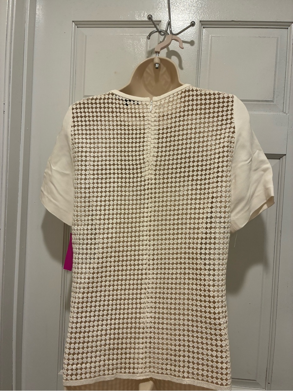Tibi Cream Floral Crochet Lace see thru Short Sleeve Top - Picture 2 of 5
